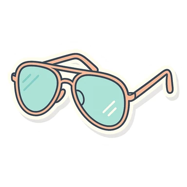stylish eyeglasses for vision with diopters, aviator frame, three-quarter view, vector look with shadows and glare, detailed shading, thin clean outlines, pastel palette, Japanese pop art, sticker look, highly detailed, transparent background sticker
