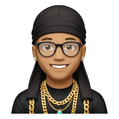 lightskin man with a black durag,a cuban link chain,glasses, and smiley diamond grillz sticker