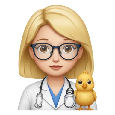 chick animal with glasses, wearing doctor uniform sticker