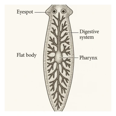 planaria, scientific illustration style, detailed sticker