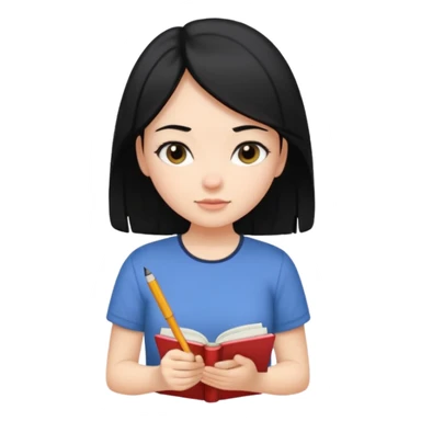 girl with black hair in short sleeves writing a journal sticker