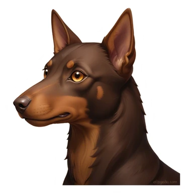 Cinematic Noble Brown and Tan Kelpie Portrait Emoji, Poised and regal, with a strong, agile build and a rich, well-groomed Fur of warm brown and tan, piercing warm eyes, Simplified yet sharp and sophisticated features, highly detailed, glowing with a soft, dignified glow, high shine, intelligent and energetic, stylized with an air of determination, focused and attentive, soft glowing outline, capturing the essence of a watchful and confident herder, so majestic it feels as though it could bound out of the screen with effortless authority! sticker