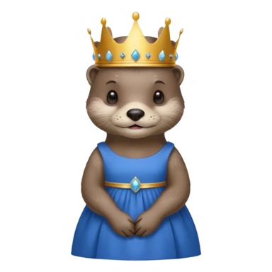 Otter wearing a big blue dress and a crown sticker