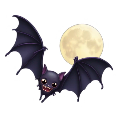 purple black vampire bat wings flying in front of large dripping crescent moon sticker