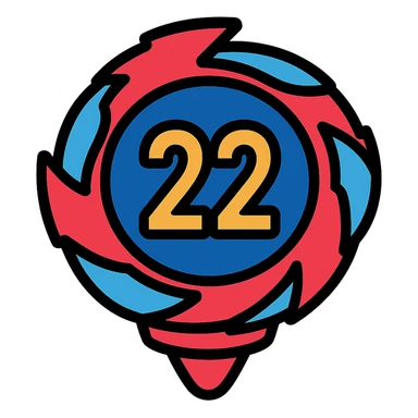 beyblade celeste y rojo con el número 22, icon with black outline and colorful details sticker