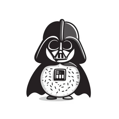 Oreo cookie dressed as Darth Vader with black helmet, cape and breathing apparatus sticker