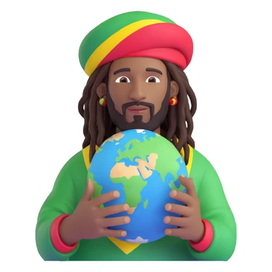 A rasta man bigging up di whole world 🌍🔥🤲🏾, reggae vibes 🎶, love and unity ✨💛💚❤️, every nation stand strong 🇯🇲 holding a the world in his hand sticker