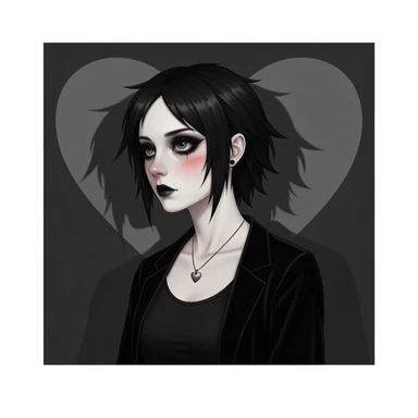 goth profile picture with a heart accent, cute, expressive, minimal, variation 1 sticker