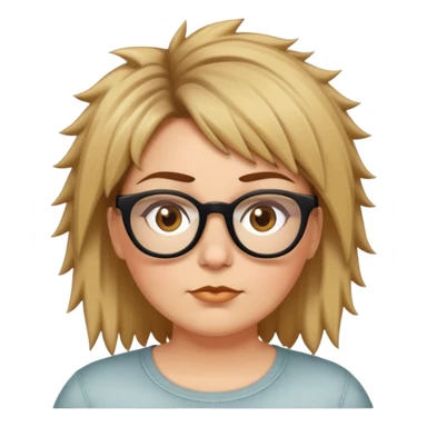  plus size white women with short medium brown and blonde shaggy spiked hair wearing glasses with hazel color eyes and flat nose sticker