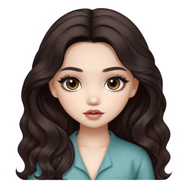 pale skin, girly bratz ASIAN vietnam baddie, beautiful dark brown eyes, pretty makeup, long dark to light ombré wavy hair sticker