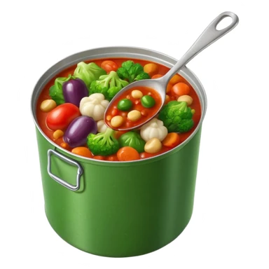 open tin can with chunky mixed vegetables in tomato sauce, no spoon or branding, soft lighting, subtle shadows, emoji scale sticker