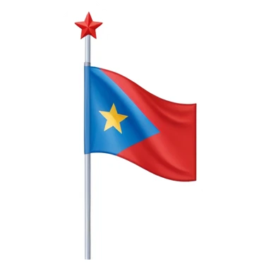 Bandeira vermelha, com um retângulo branco na diagonal cortando toda a bandeira, e uma estrela azul no centro sticker