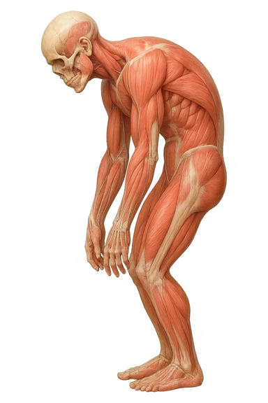 corpo umano anatomico realistico curvo con la schiena e le spalle in avanti, postura delle spalle chiuse, isolato su sfondo bianco sticker