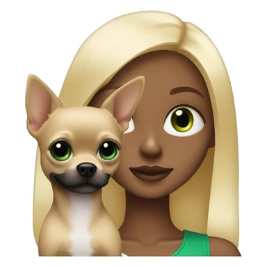 Blonde girl with green eyes and fully black chihuahua sticker