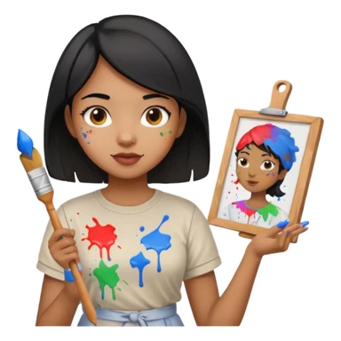 black haired light brown skinned painter girl with canvas sticker