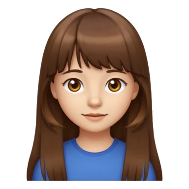 girl emoji style, long brown hair with bangs, brown eyes, neutral expression sticker