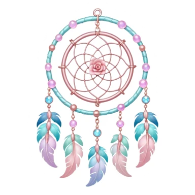 Rosy shiny glossy sparkly romantic pastel crescent damask moon with rose quartz pastel vines pastel gems pastel beads with feathers and chains  suncatcher-dreamcatcher sticker