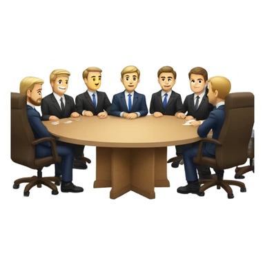 6 Caucasian men in suits sitting at a round table sticker