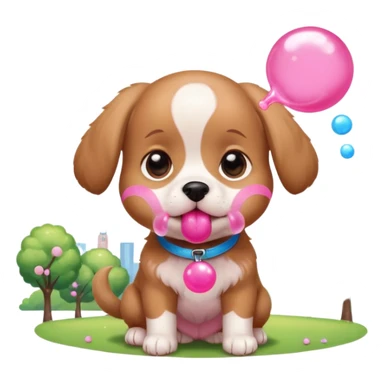 Cute tiny puppy blowing bubblegum at the park sticker