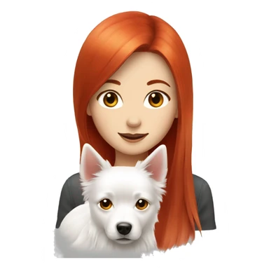 red hair girl with Japanese spitz dog sticker