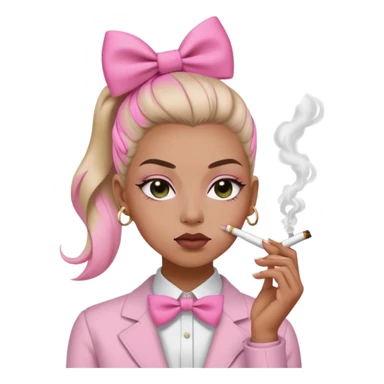 Smoking weed with low eyes and pink bow in hair in a slick back ponytail sticker