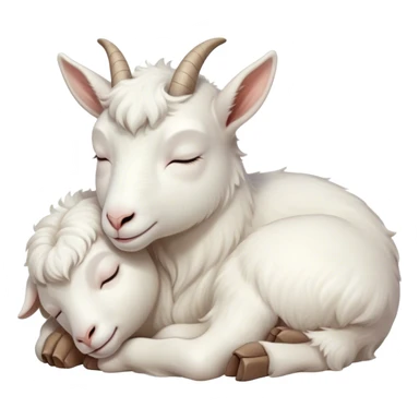 Meme-Worthy Cute Sleeping White Goat Portrait Emoji, Head resting peacefully with a contented smile, showcasing a delightfully sturdy build and a luxuriously soft white fur, eyes shut in a serene, restful nap, Simplified yet hilariously adorable features, highly detailed, glowing with a soft, drowsy light, high shine, relaxed and utterly lovable, stylized with an air of playful laziness, bright and heartwarming, soft glowing outline, capturing the essence of a comically sleepy goat, so meme-worthy it feels like it could instantly become the next viral sensation of adorable slumber! sticker