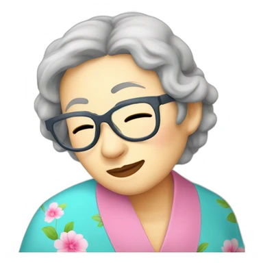 Chinese senior women sleeping in bed wear glasses sticker