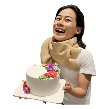 boy with cake and flowers sticker