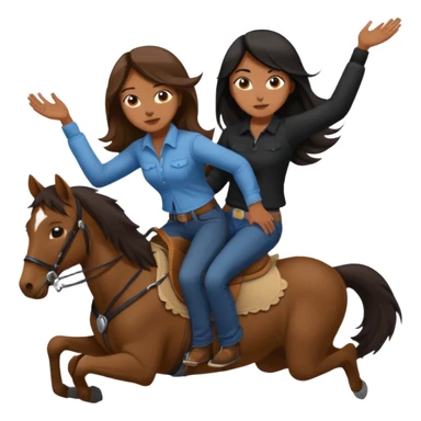 A tan girl with long brown hair riding a brown skinned boy with black hair in reverse cowgirl sticker