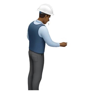 Builder looking at a building floor plan sticker