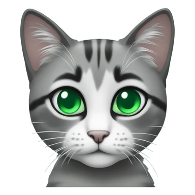 grey a lil bit black and white cat happy with green emerald eyes emoji sticker