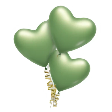 Aesthetic sage green 3 heart shaped balloons with gold ribbons sticker