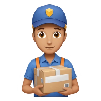 friendly delivery person with cap and package in hand sticker