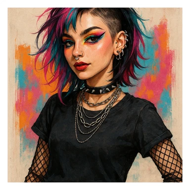 alt style girl, modern alternative style, bright appearance, unusual accessories, expressive makeup sticker