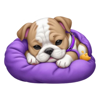 grey white bulldog puppy sleeping with a purple collar on sticker