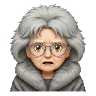 old woman with glasses angry wearing big fur coat sticker