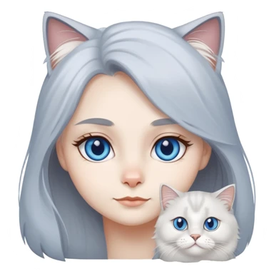 gray hair girl with white blue eye British Longhair cat sticker