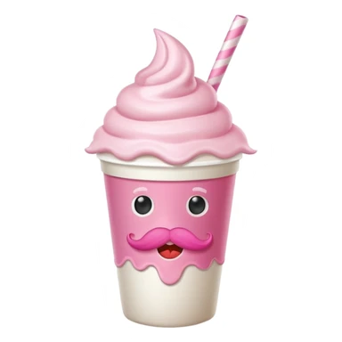 strawberry milkshake in a paper cup with mustache sticker