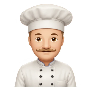 Est-ce que tu peux me faire un chef cuistot qui ressemble à Philippe Etchebest et qui est devant un restaurant? Est-ce que tu peux le faire souriant, avec une moustache de cuistot? 
 sticker