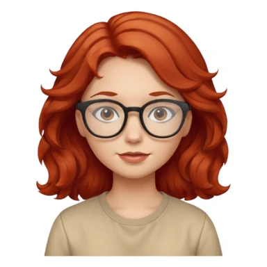 girl wear glasses, wavy red hair, beige shirt\ sticker