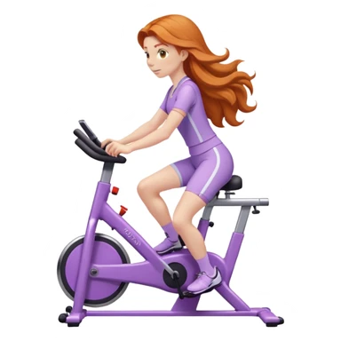 Ginger girl long hair riding stationary bike lilac outfit sticker