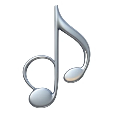 Minimal emoji icon of a single metallic silver music note, clean shape, smooth edges sticker