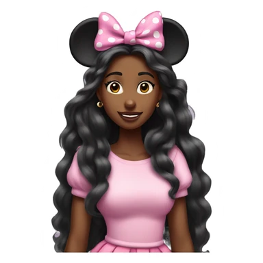 pink Minnie mouse ears very long hair black woman full body  sticker