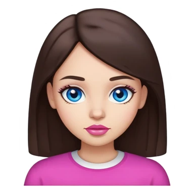 Light skinned girl with straight dark brown hair blue eyes and pink lips sticker