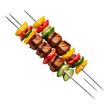 Cinematic Realistic Shish Kebab Dish Emoji, showcasing skewered, grilled meat with vibrant vegetables rendered with dynamic textures and warm, inviting lighting. sticker