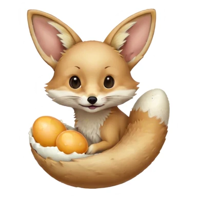 fennec carrying an unpeeled egg with his mouth sticker