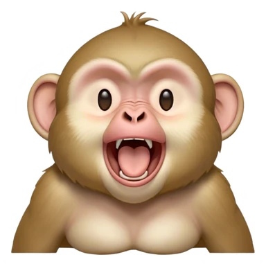 Cinematic Cute Yawning Macaque Portrait Emoji, Head tilted slightly with a dramatic, wide-open yawn, showcasing a gently textured face with half-closed, sleepy eyes and an open, relaxed mouth, Simplified yet irresistibly adorable features, highly detailed, glowing with a soft, cozy glow, high shine, relaxed yet expressive, stylized with a dash of whimsical charm, soft glowing outline, capturing the essence of a drowsy yet affectionate primate that appears ready to stretch out for a nap! sticker
