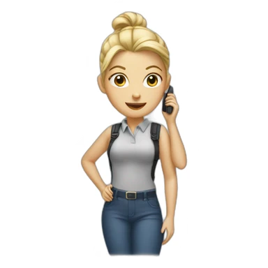 girl with her blonde hair in a bun and a walkie talkie sticker
