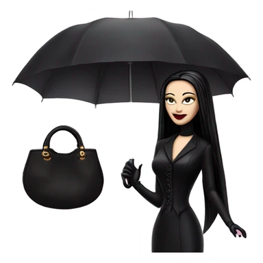 Fun Morticia Addams at a rainy funeral holding umbrella. funeral mask,gloves, small purse.Gal on the Go Barbie  sticker