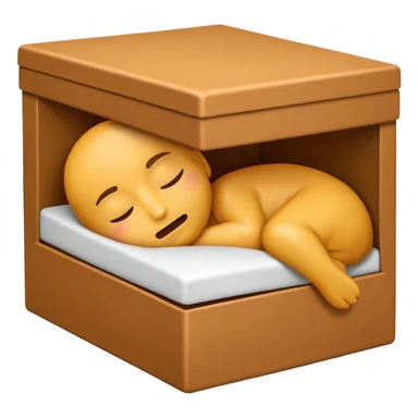 emoji of sleeping box, box is brown colored, open and empty, with a Zzz sticker
